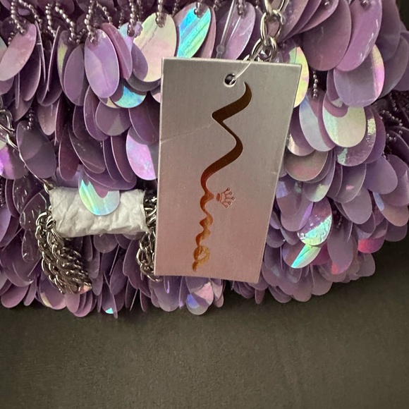 Nina Lavender Sequin Clutch Royal Lilac with shoulder chain. NWT. - Picture 2 of 6